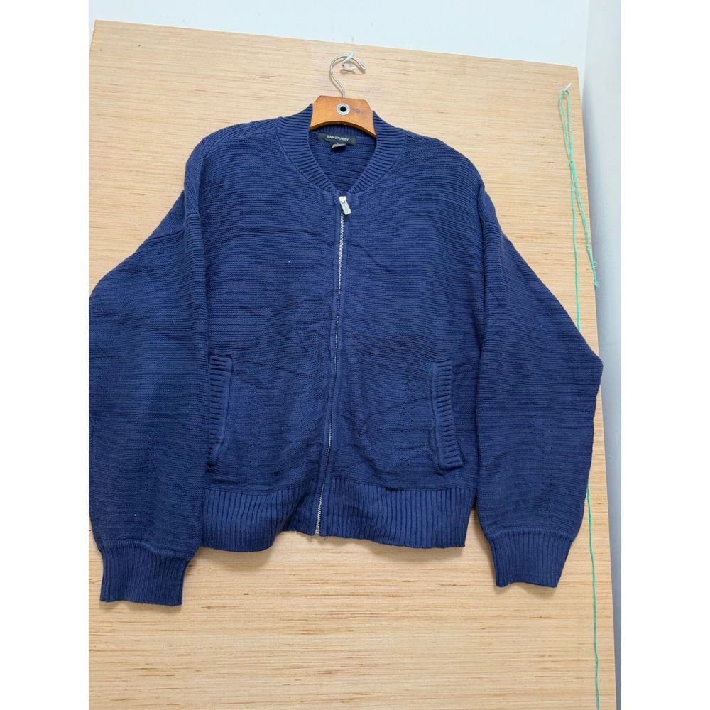Sanctuary Navy Blue Full Zip Bomber Cardigan Sweater Mock Neck Large